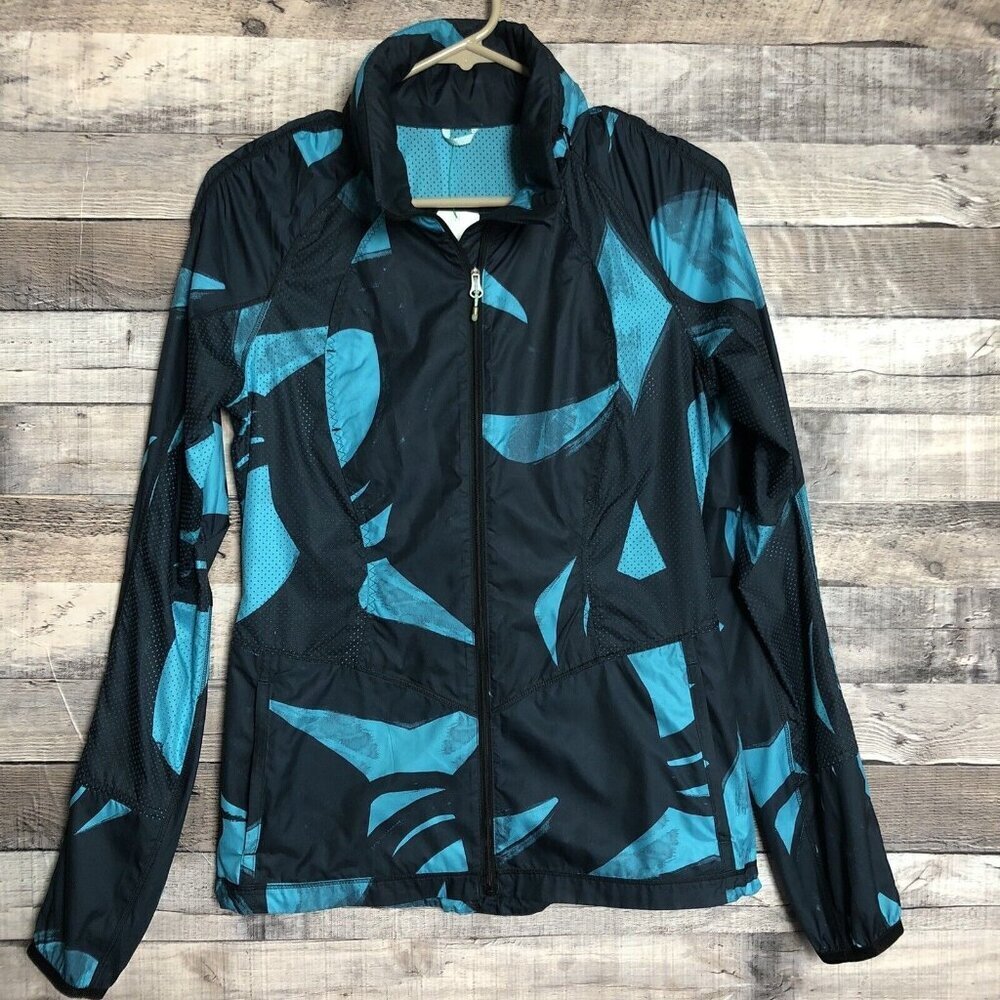 Lululemon Back Pack It Jacket Back Spin Stroke Peacock Blue Black Sz 4, Hood